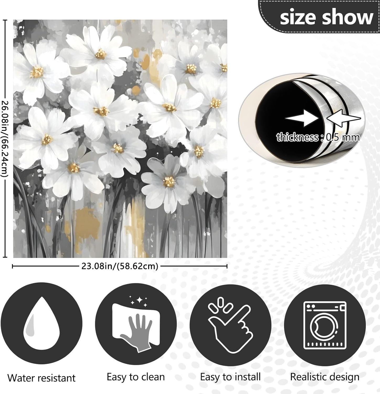 Dishwasher Magnetic Cover White Floral Art Refrigerator Magnetic Cover Magnetic Sticker Dishwasher Door Panel Cover Fridge Appliance Magnetic Sheet Kitchen Art Decor 23x26 inch